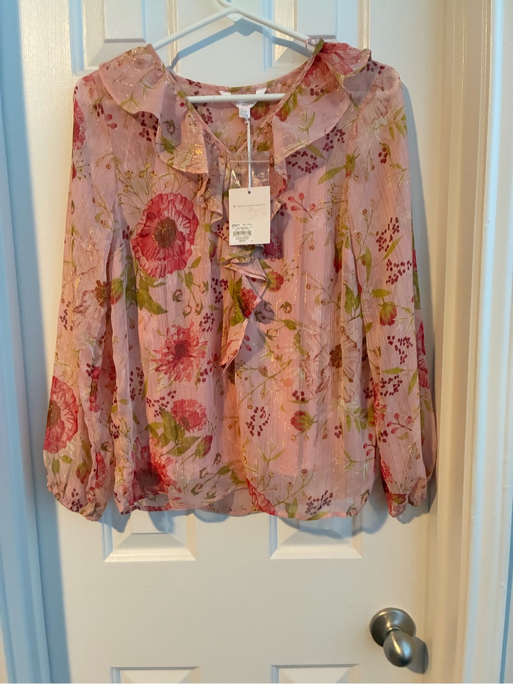 LC Lauren Conrad Pink Floral Ruffle Blouse XS